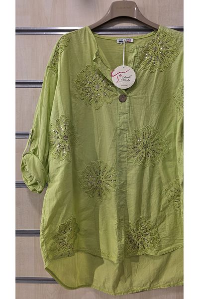 Park Moda Cămașă italiană din bumbac cu paiete cu flori
