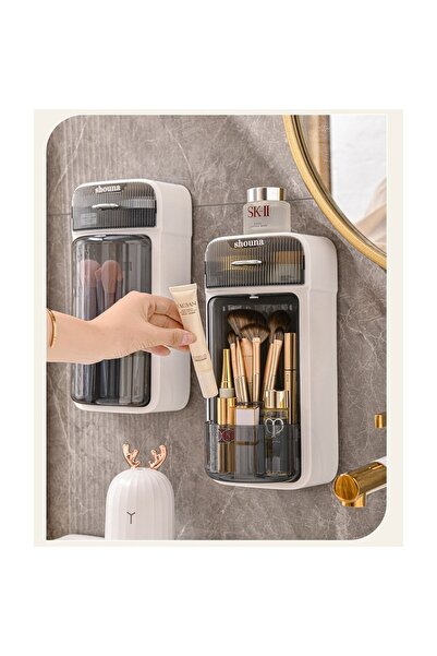 easybox Organizator de baie Flippy — 4 compartimente + 1 sertar, rotativ la 360°, PP+PET, 27,5×16×11 cm, Negru