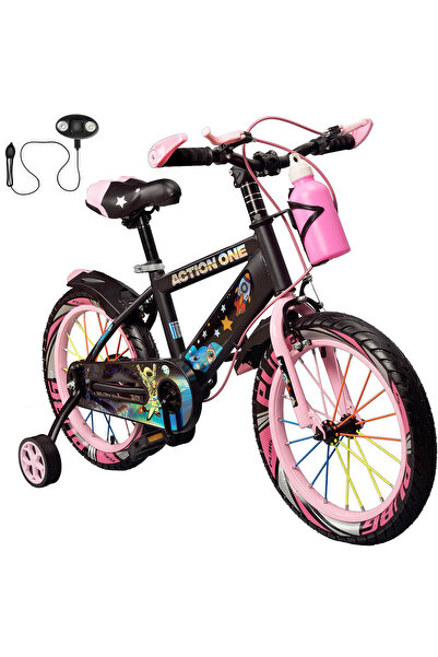 ACTION ONE Children's bicycle for 6-9 years with headlight and horn included, training wheels and SuperNova bottle, 20 inch, pink