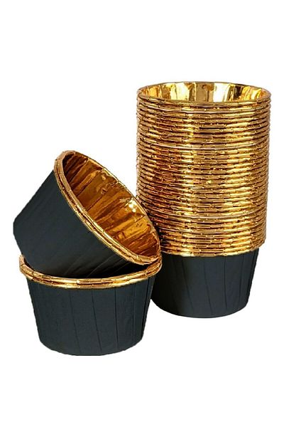 PLASTİKAP Muffin Cake Capsule Black-Gold Mold 25 Pcs