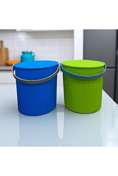 Proff Rainbow 2li Yeşil Mavi Yuvarlak Kova Piknik Sepeti Meyve Kovası