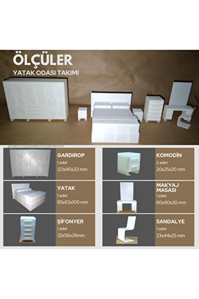 Home 1/20 ölçek maket yatak odası mobilya seti-boyanabilir,minyatür