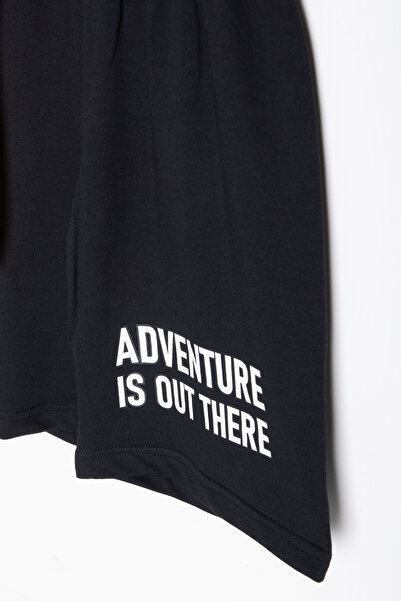 Cansın Mini Yellow Leaf Printed Crew Neck Boy's 2-Piece Shorts Suit 21056