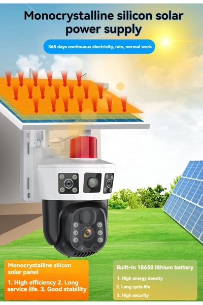 OEM 2 Kamera 3 Ekranlı 6 Mp Full HD Solar Kamera Güneş Enerjili Kamera-4G SimKartlı 4408021764400