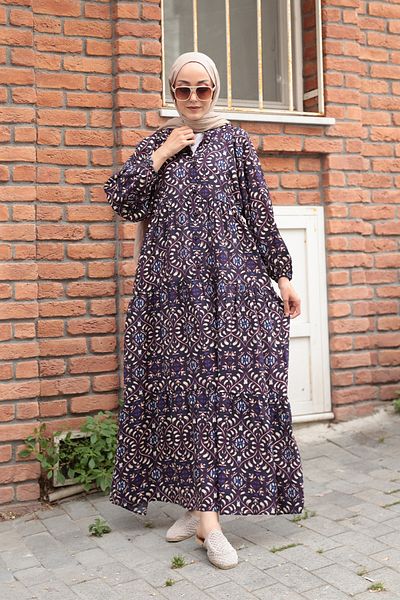 LOCCO Rochie de damă cu model lalele neagră