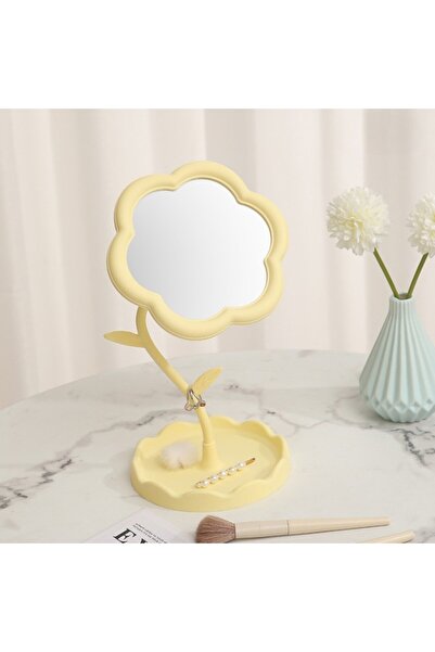 Flippy Sunflower Desk Makeup Mirror — Rotating, Detachable, Ring Holder, Storage (Yellow)