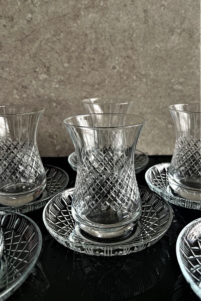 DECOSTYLE Ajda Defne Decor Hand Cut 12 Piece Tea Set 155 Cc