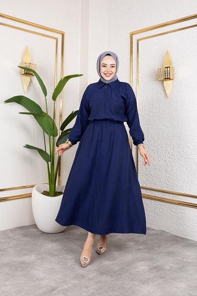 HARMAN BUTİK Women's Zipper Detailed Navy Blue Strawberry Fabric Suit