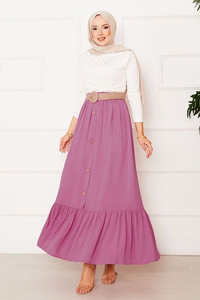 EBRUTESETTÜR Button Detailed Hijab Skirt with Elastic Waist