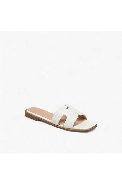 Flora Bella by Shoexpress Flora Bella Textured Slip-On Flat Sandals with Cut-Out Deatil