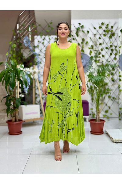 Punta Otantik Vl3035 Sleeveless Printed Voile Dress Pistachio