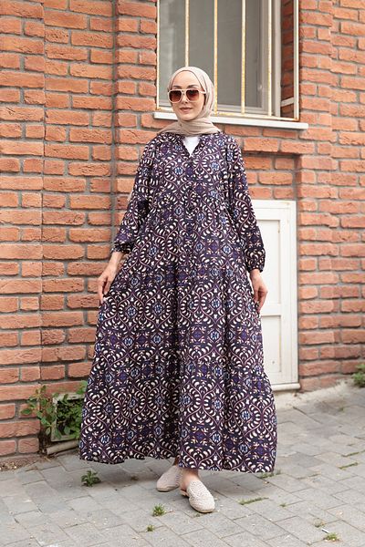 LOCCO Rochie de damă cu model lalele neagră