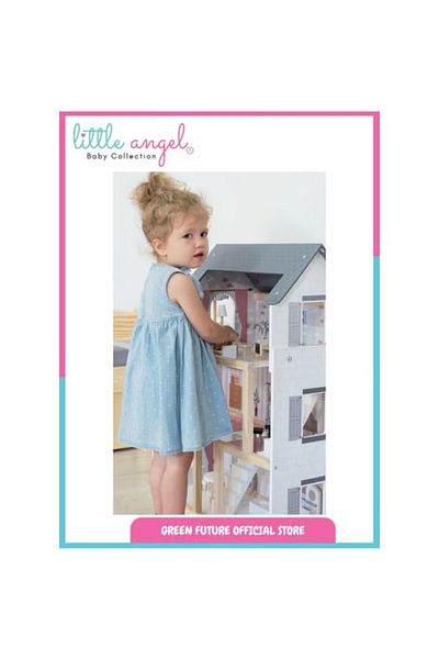 LITTLE ANGEL - Kids Wooden Dollhouse Luxury Playset W/ Furniture