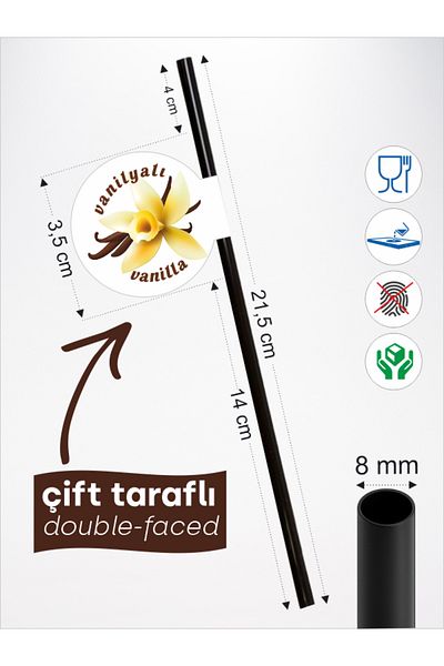 Home Vanilla Flag Straw 21.5 cm Black Straw, 8mm Thickness, 20 Pieces
