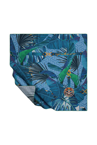 ipekevi Eșarfă de mătase Tivil cu monogramă tropicală Indigo