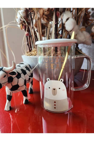 LAMONETA Cute Animals Glass Cup Bear - Rabbit - Cat Glass Mug with Gold Spoon High Temperature Resistant