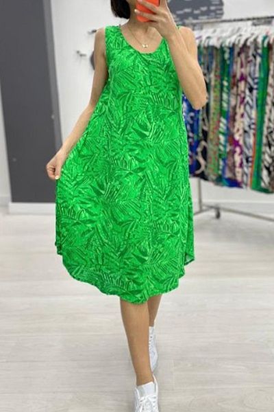 AYASOFYA OTANTIK Rochie midi fără mâneci cu model verde deschis pentru femei