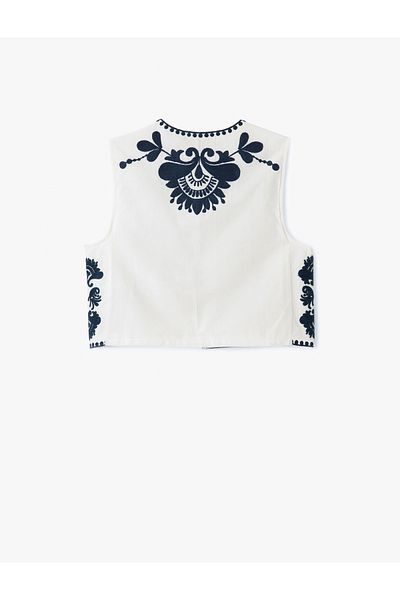 Koton Applique Embroidered Crew Neck Sleeveless Crop Vest