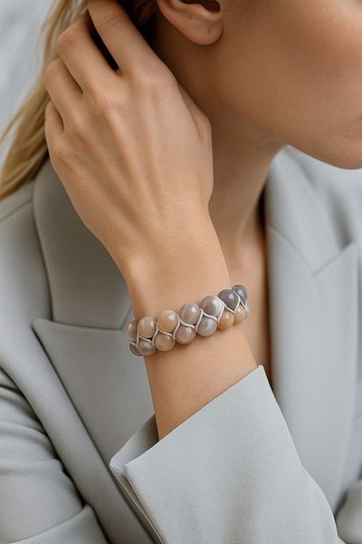 Safnaturel Igsl Certified Botswana Agate 8 mm Double Row Macrame Natural Stone Bracelet