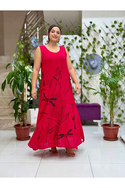 Punta Otantik Vl3035 Sleeveless Printed Voile Dress Red