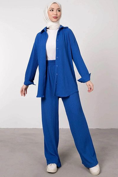 Tesettür Diyarı Women's Seersucker Buttoned Hijab Suit
