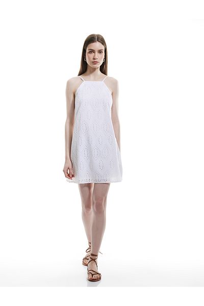 Koton Βαμβακερό φόρεμα A-Line Mini Halter με λεπτό λουράκι