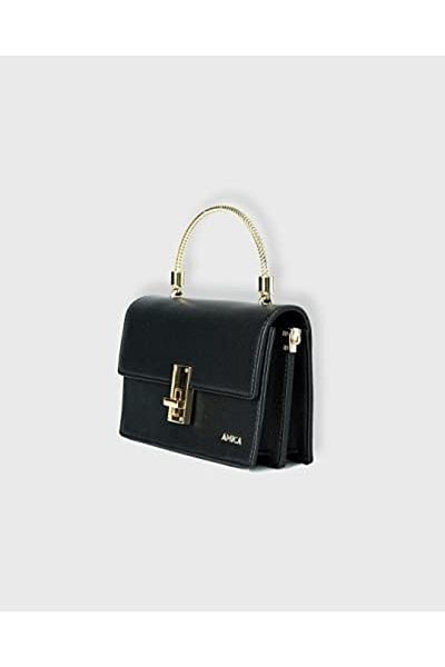 AMICA Zita Women's Leather Mini Crossbody Black Handbag With Gold Handle