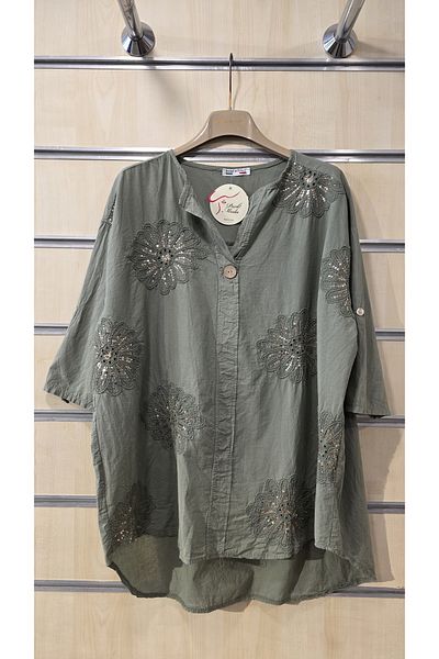 Park Moda Cămașă italiană din bumbac cu paiete cu flori