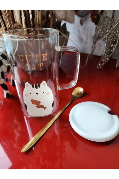 LAMONETA Cute Animals Glass Cup Bear - Rabbit - Cat Glass Mug with Gold Spoon High Temperature Resistant