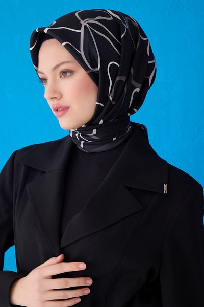 Belli Eșarfă din mătase twill 4113D model dungi alb-negru-57