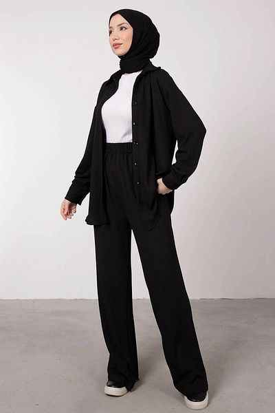 Tesettür Diyarı Women's Seersucker Buttoned Hijab Suit