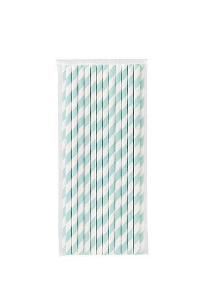 PLASTİKAP Turquoise Striped White Paper Straw 6Mmx19,7Cm. (50 Pieces)