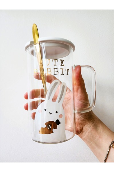 LAMONETA Cute Animals Glass Cup Bear - Rabbit - Cat Glass Mug with Gold Spoon High Temperature Resistant