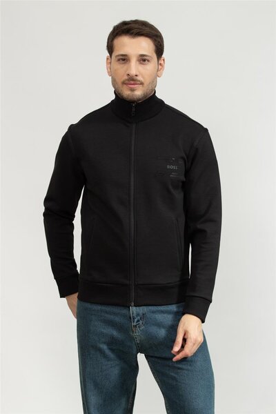 BOSS Erkek Regular Fit Dik Yaka Pamuklu Fermuar Kapamalı Siyah Sweatshirt 505...