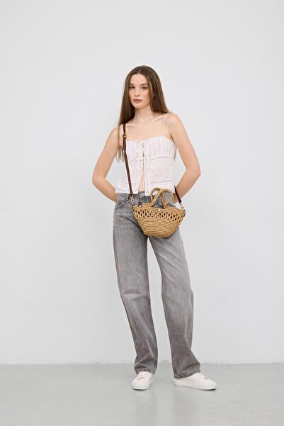 Shule Bags Ortega Handmade Mini Hasır Çapraz Çanta Vizon