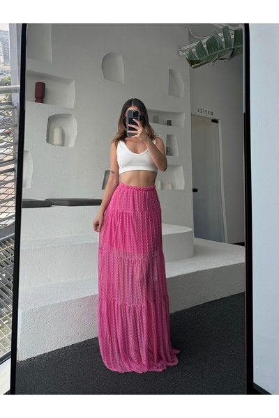 HW Hills Woman Kadın Pembe Renk astarlı beachwear uzun etek