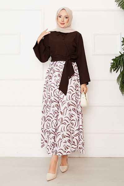 EBRUTESETTÜR Shirt Self Belted Wide Sleeve Skirt Suit