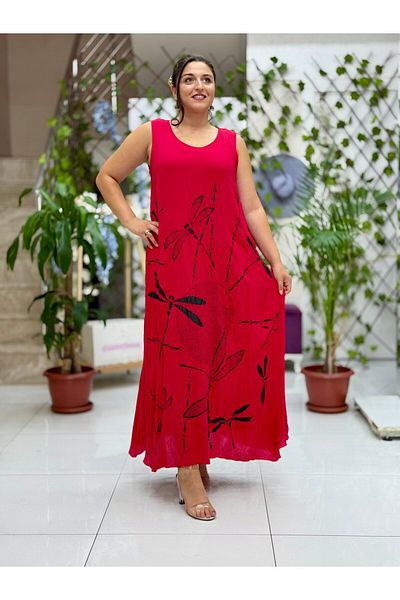 Punta Otantik Vl3035 Sleeveless Printed Voile Dress Red
