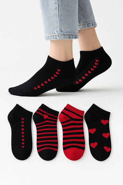 KaeLaurean Cotton Seamless 4-Piece Patterned Women's Socks