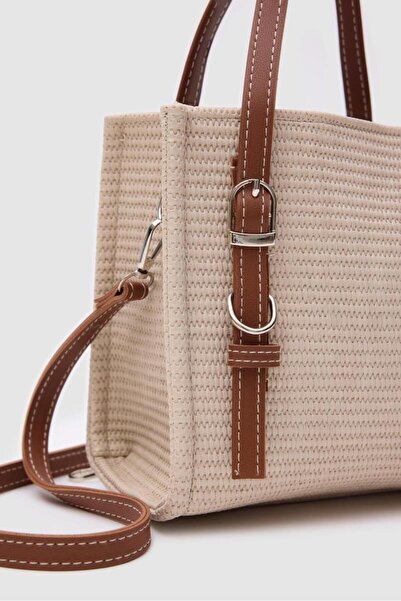 Shule Bags Wolf Hasır Kemer Detaylı Çapraz Çanta Bej
