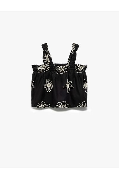 Koton Square Neck Cotton Floral Blouse with Strap