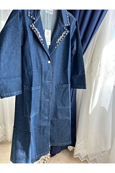 Magazin kot taşlı trençkot tesettür giyim