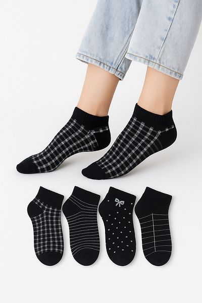 KaeLaurean Cotton Seamless Patterned 4-Piece Washable Women's Socks