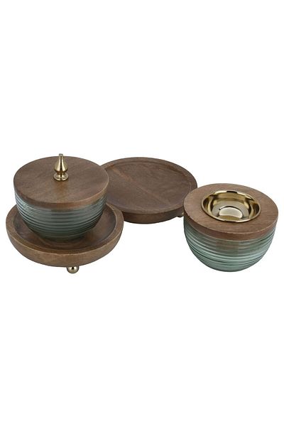 Alsaif Gallery Glass Incense Set Alsaif Gallery, Round Wooden Tray - Brown