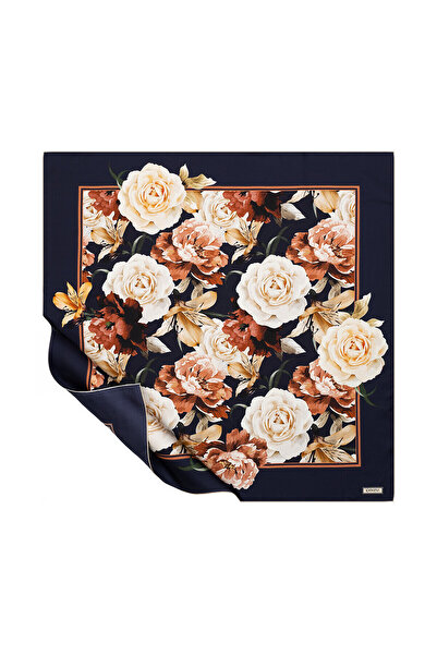 ipekevi Eșarfă de mătase Tivil Buchet Crem Albastru Marin