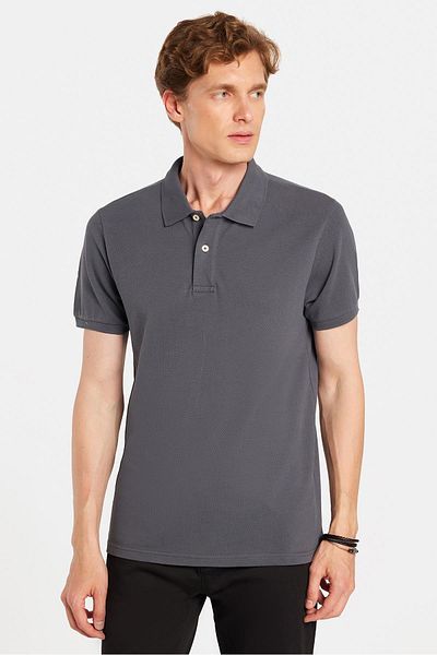 Tudors Ανδρικό μπλουζάκι με λεπτή εφαρμογή Slim Fit 100% βαμβακερό ανθρακί γιακά πόλο