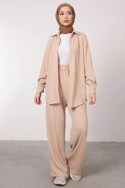 Tesettür Diyarı Women's Seersucker Buttoned Hijab Suit