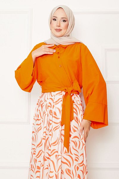EBRUTESETTÜR Shirt Self Belted Wide Sleeve Skirt Suit