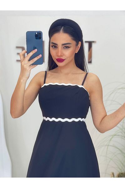 ALBATROS BUTİK Albatros White Stripe Detailed Thin Strap Dress