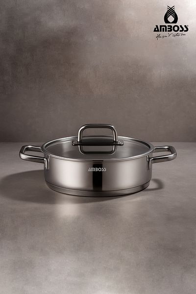Amboss Nova Stainless Steel Glass Lid Oblate Pot 28X8 cm